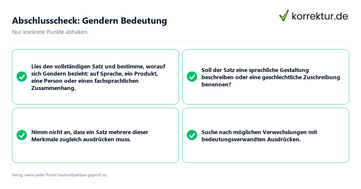 Konkreter Abschlusscheck zu Gendern Bedeutung
