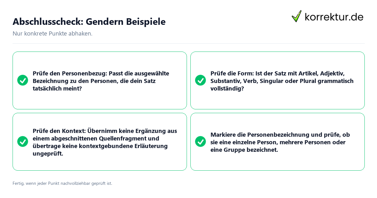Konkreter Abschlusscheck zu Gendern Beispiele