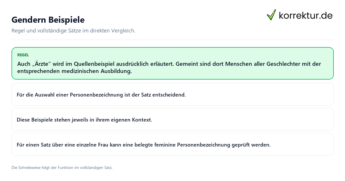 Konkrete Regel und vollständige Beispielsätze zu Gendern Beispiele