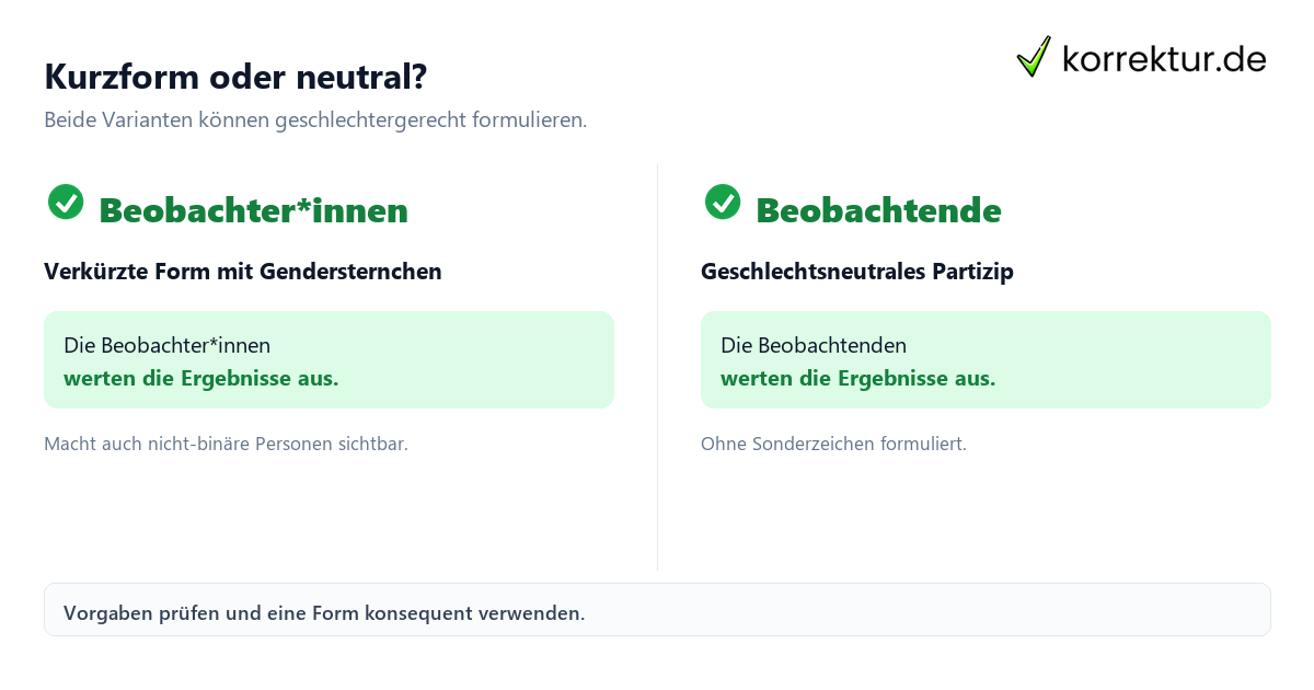 Gendern Beobachter: Beobachter*innen und Beobachtende vergleichen