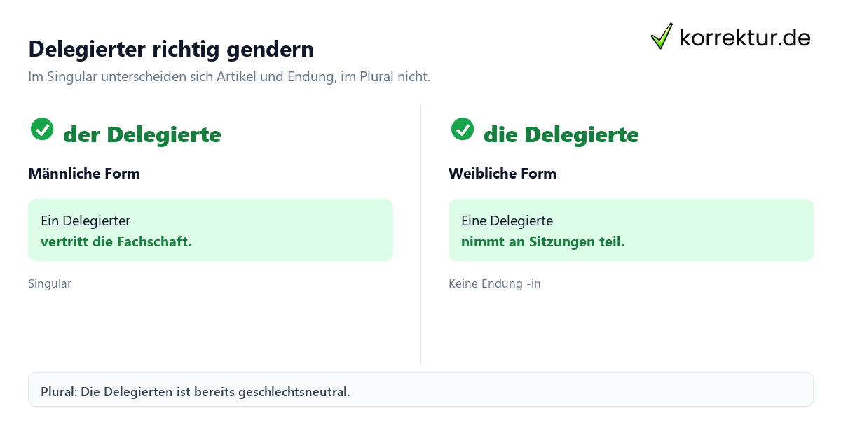 Gendern Delegierter: weibliche Form und Plural im Vergleich