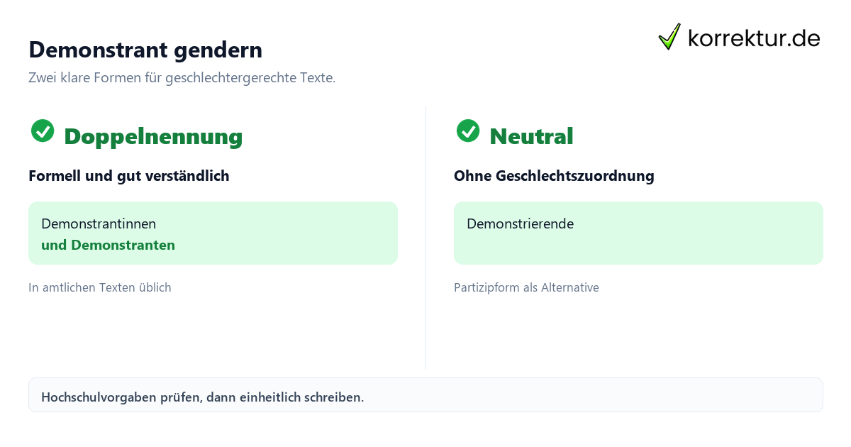 Gendern Demonstrant: Doppelnennung und neutrale Alternative im Vergleich