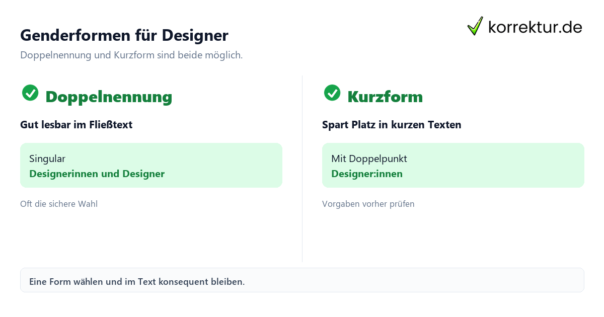 Gendern Designer: Doppelnennung und Kurzform im Vergleich