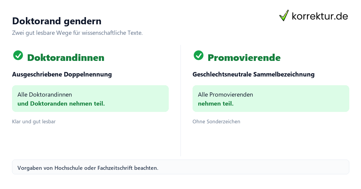 Doktorand gendern Gendern Doktorand: Doktorandinnen und Doktoranden gegenüber Promovierende