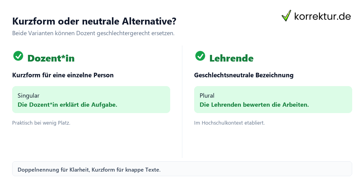 Kurzform oder neutrale Alternative? Gendern Dozent: Dozent*in und Lehrende vergleichen