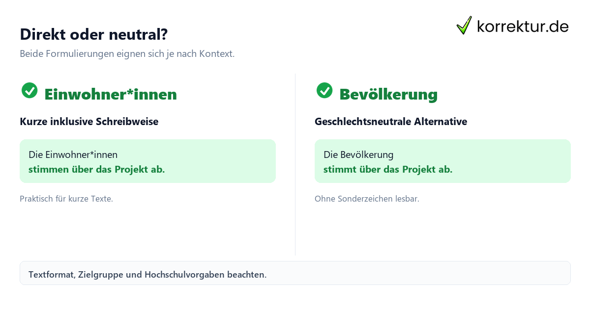 Gendern Einwohner: Einwohner*innen und neutrale Alternative Bevölkerung