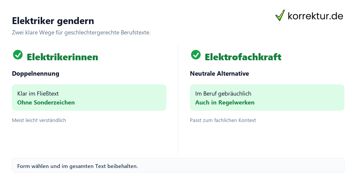Gendern Elektriker: Doppelnennung und Elektrofachkraft im Vergleich