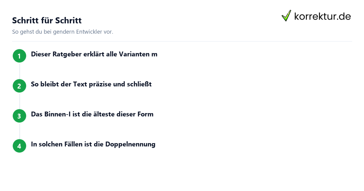 Schritt für Schritt gendern Entwickler: Schritte