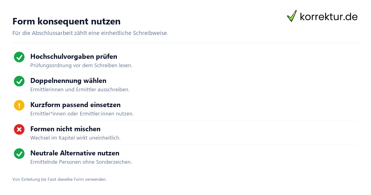 Schritt für Schritt gendern Ermittler: Schritte
