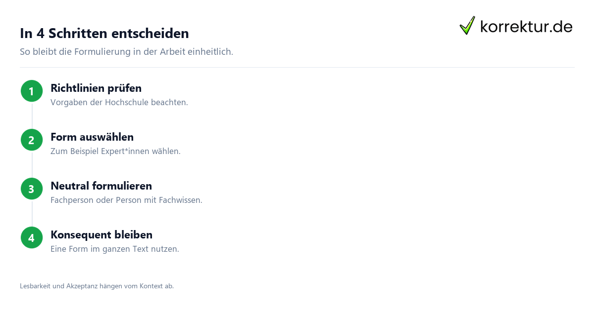 In 4 Schritten entscheiden Gendern Experte: Expert*innen in wissenschaftlichen Arbeiten