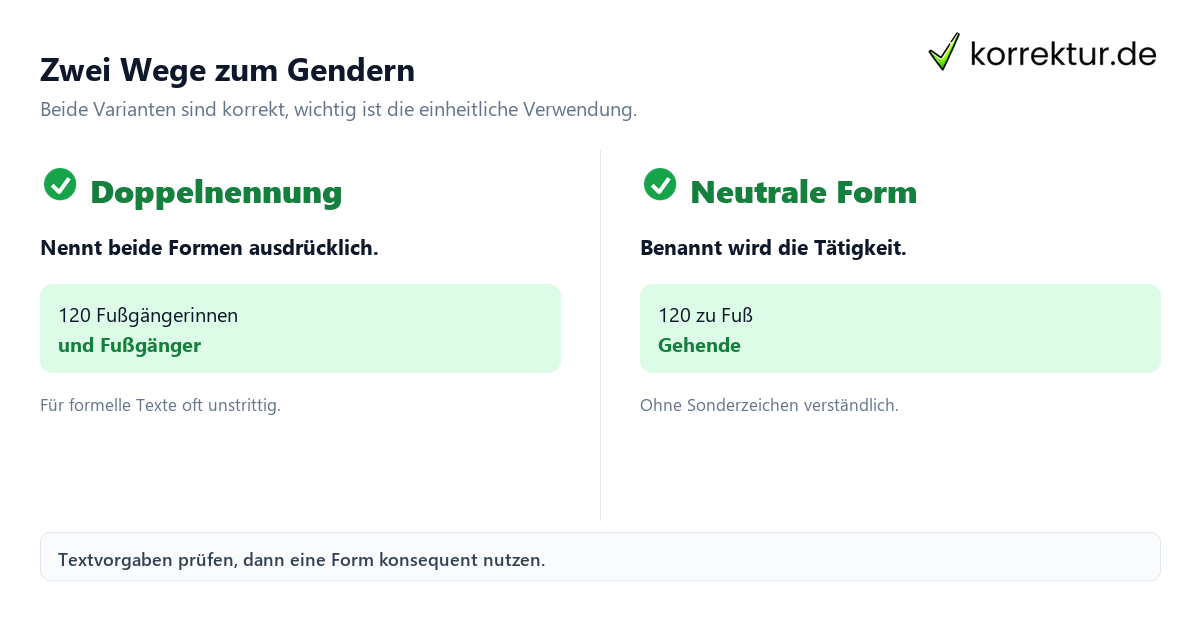 Gendern Fußgänger: Doppelnennung und neutrale Form im Vergleich