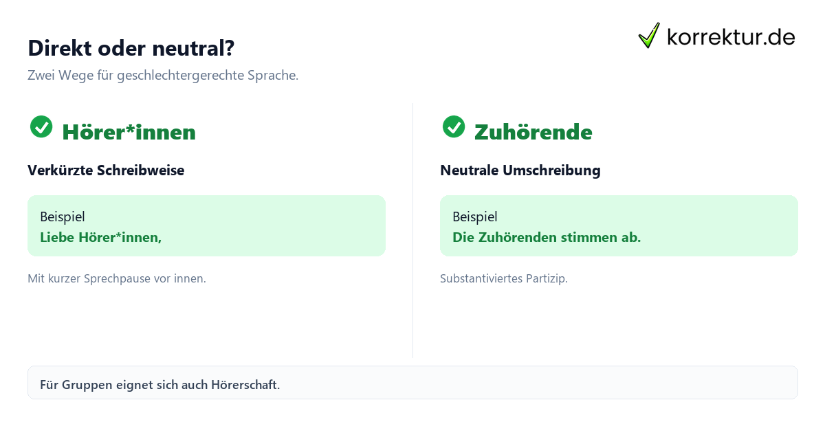 Direkt oder neutral? Gendern Hörer: Hörer*innen und neutrale Alternative