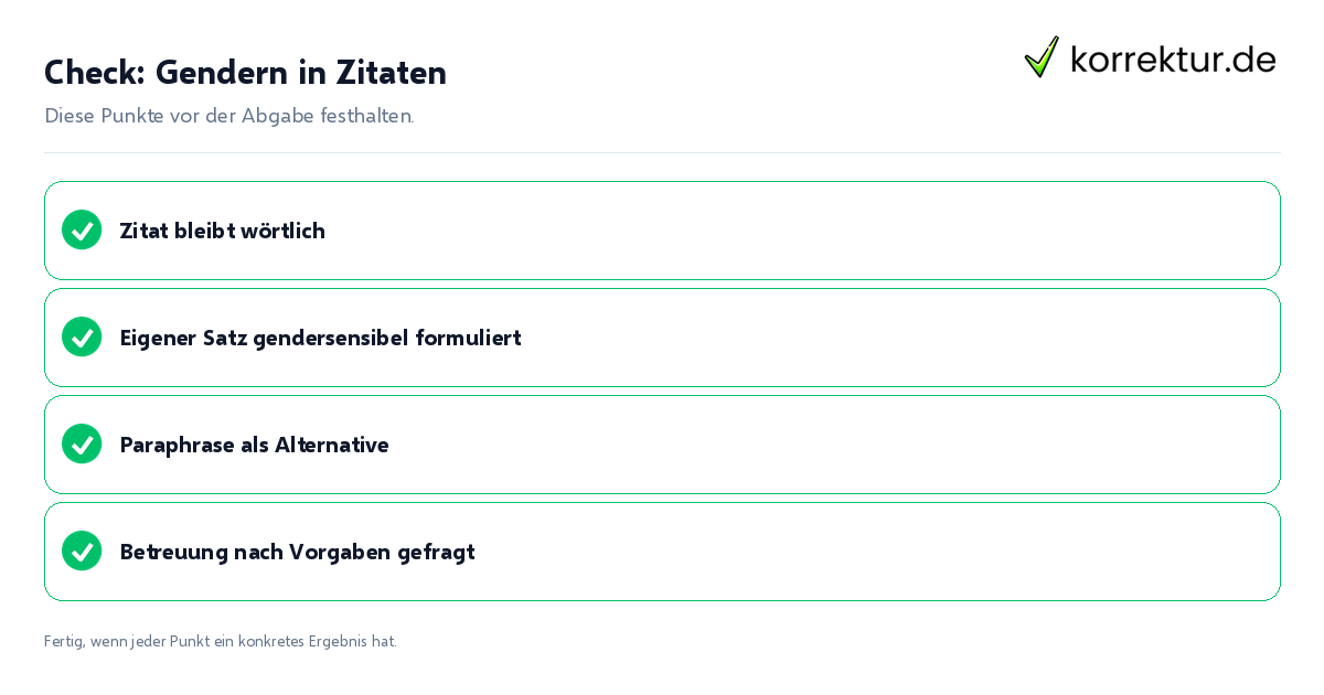Check: Gendern in Zitaten Gendern in Zitaten: Prüfliste mit vier Punkten