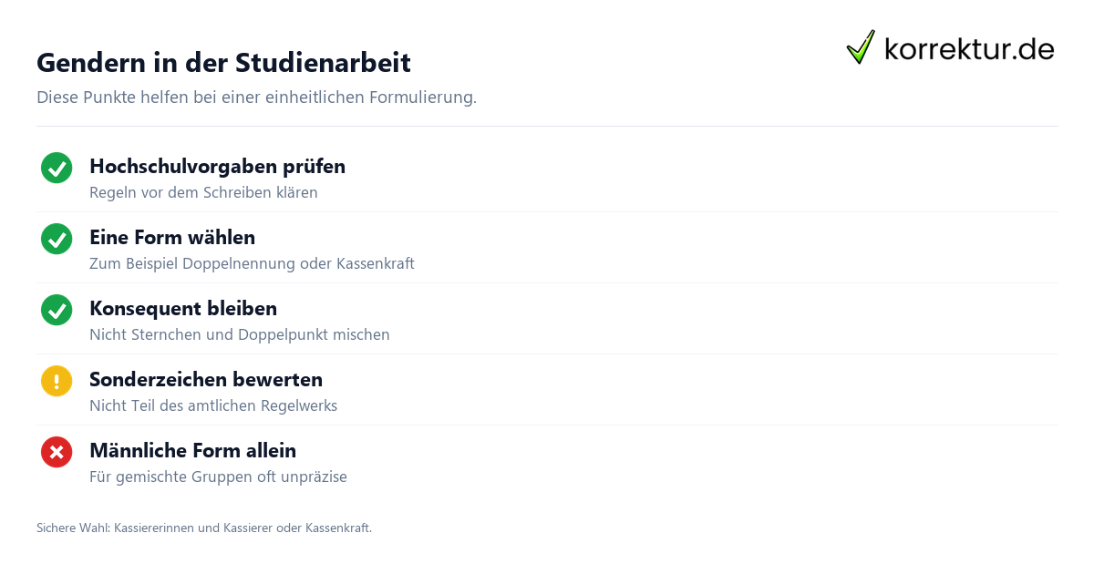 gendern Kassierer: Schritte