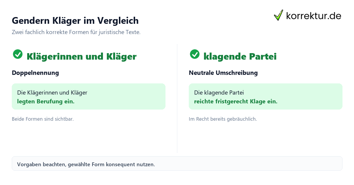 Gendern Kläger: Formen im direkten Vergleich