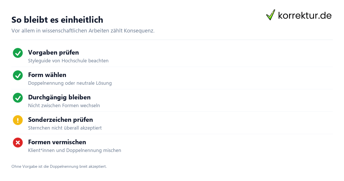 Gendern Klient: Checkliste für wissenschaftliche Arbeiten