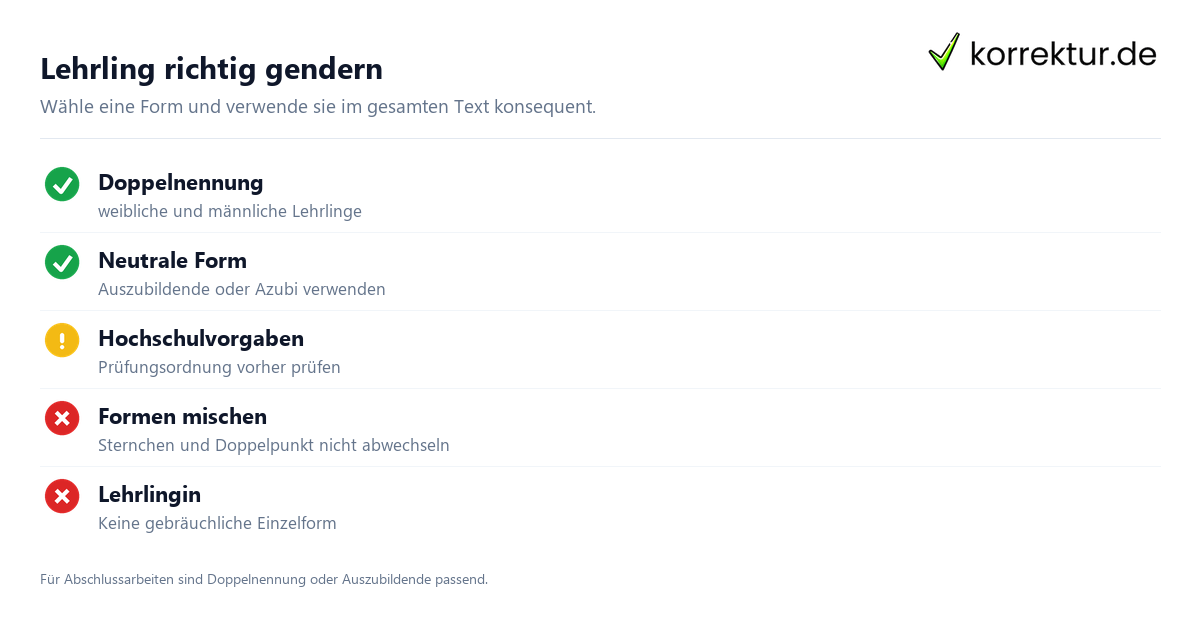 Gendern Lehrling: Doppelnennung und neutrale Alternative im Vergleich