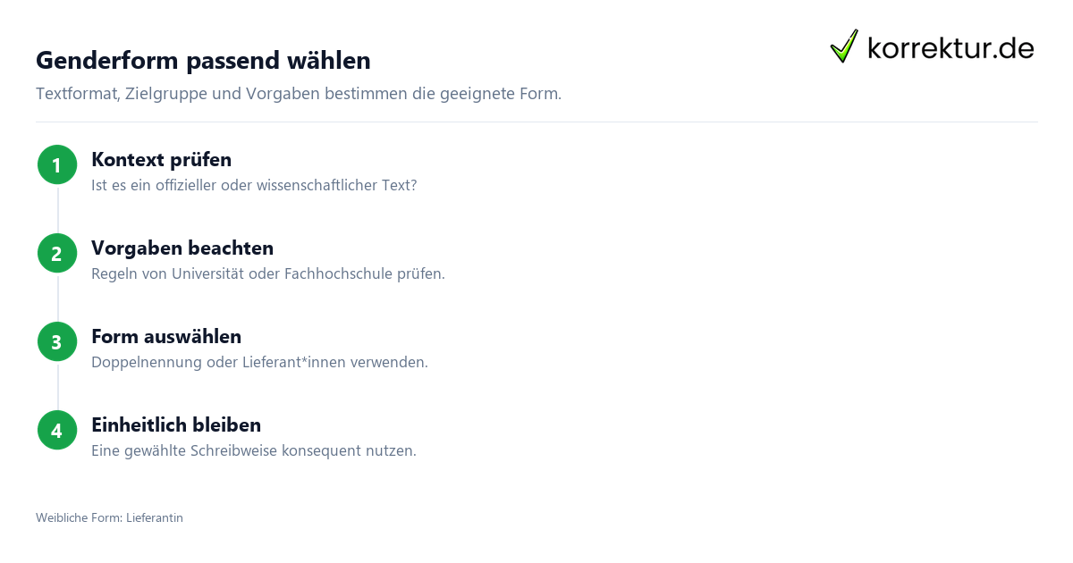 Genderform passend wählen Gendern Lieferant: Lieferant*innen passend auswählen