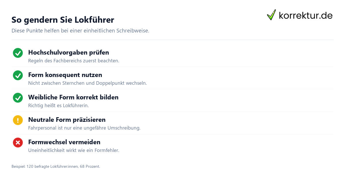 gendern Lokführer: Schritte