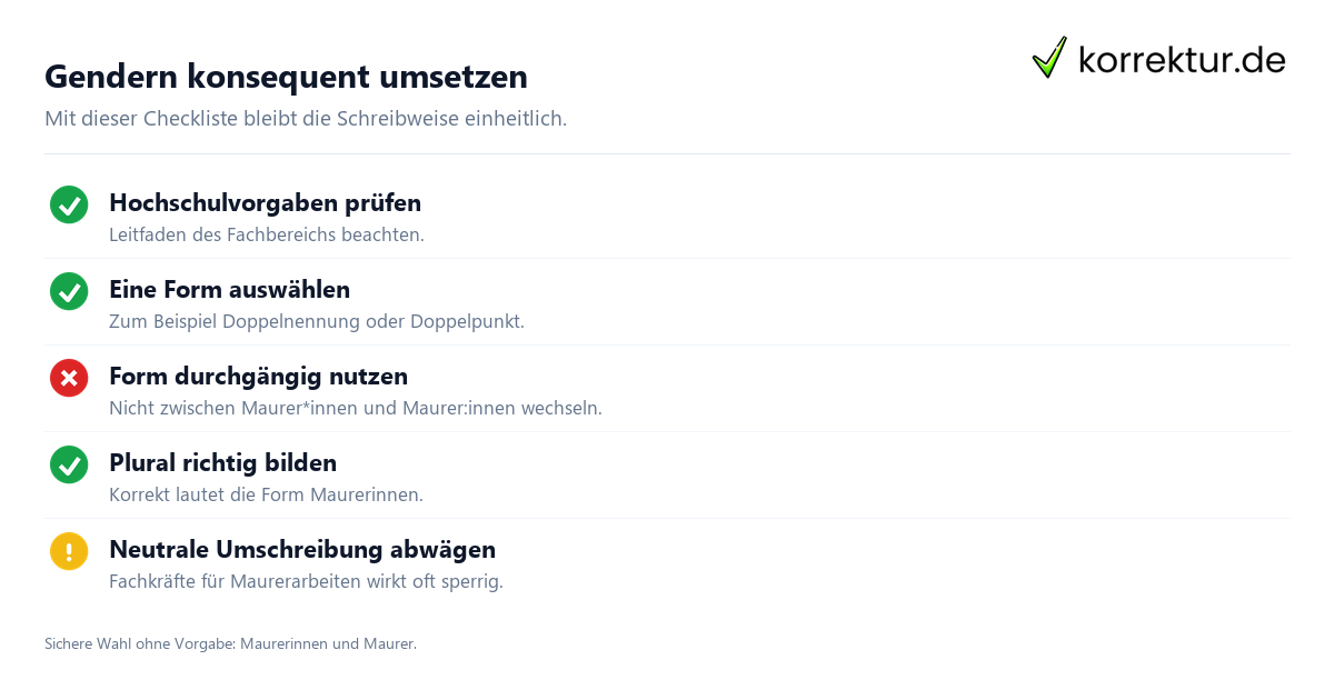 Schritt für Schritt gendern Maurer: Schritte