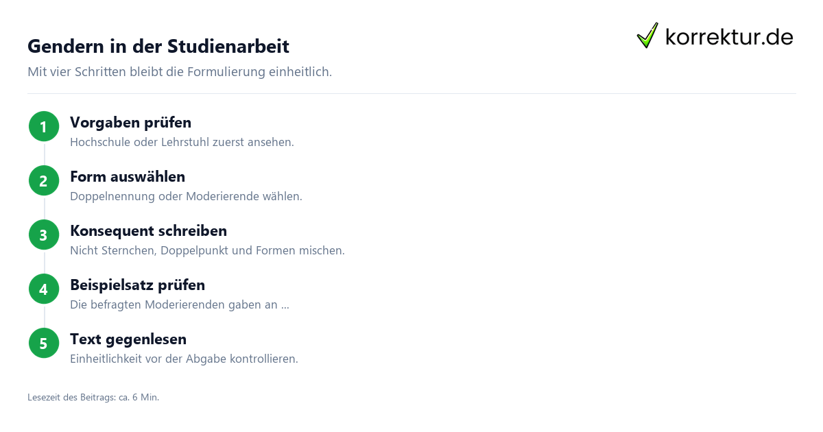 gendern Moderator: Form für die Studienarbeit wählen