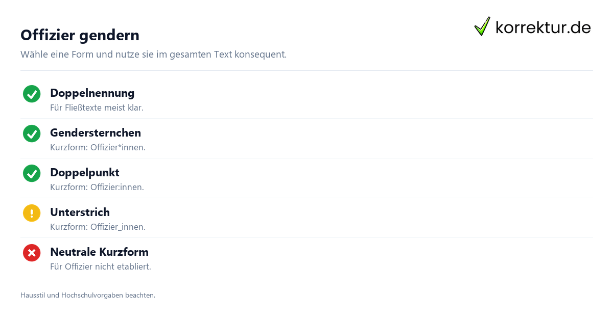 Gendern Offizier: Offizier*innen im Text, Formen im Überblick