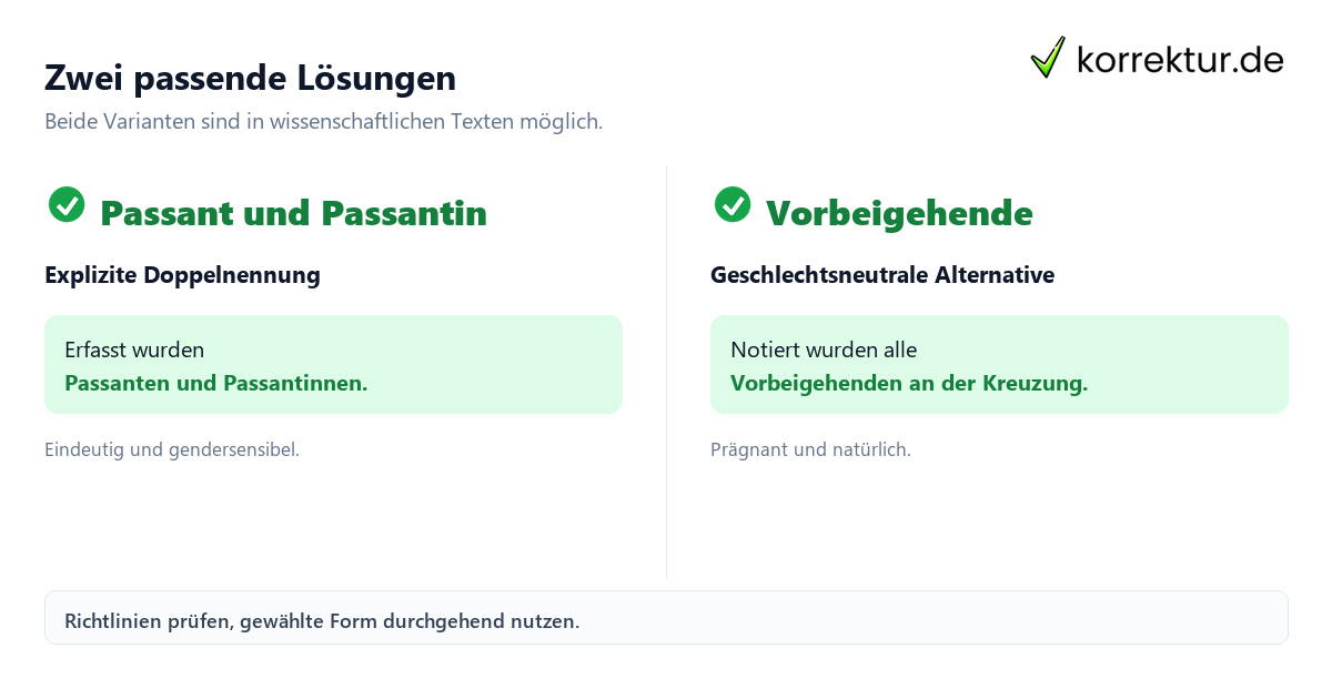 gendern Passant, geschlechtsneutrale Alternative vergleichen
