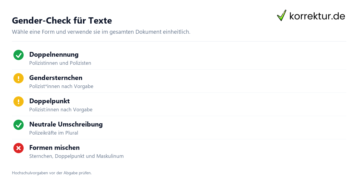 Gendern Polizist: Checkliste für wissenschaftliche Arbeiten