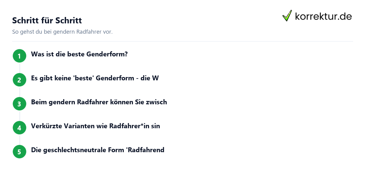 Schritt für Schritt gendern Radfahrer: Schritte