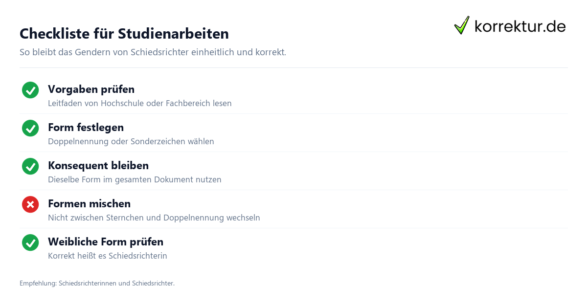 Checkliste für Studienarbeiten Gendern Schiedsrichter: Checkliste für wissenschaftliche Arbeiten