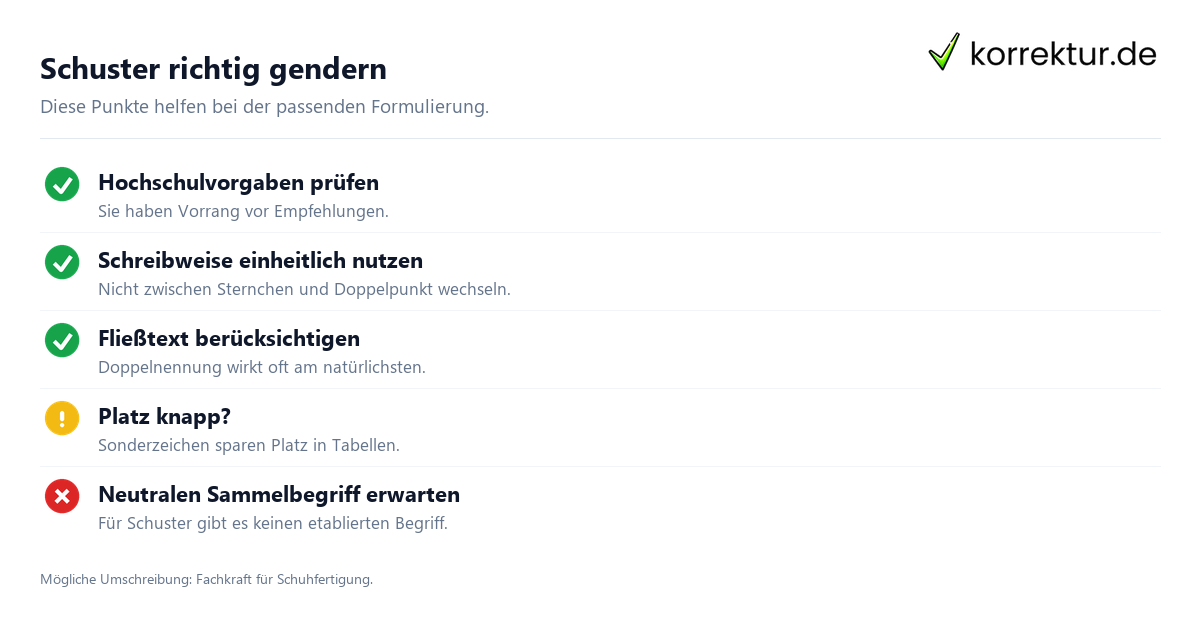 Schuster richtig gendern Gendern Schuster: Schreibweise für wissenschaftliche Arbeiten prüfen