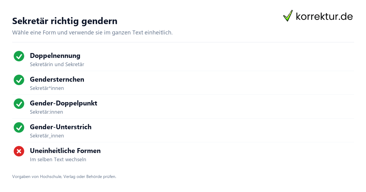 Sekretär richtig gendern Gendern Sekretär: anerkannte Formen im Überblick