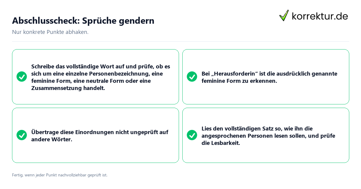 Konkreter Abschlusscheck zu Sprüche gendern