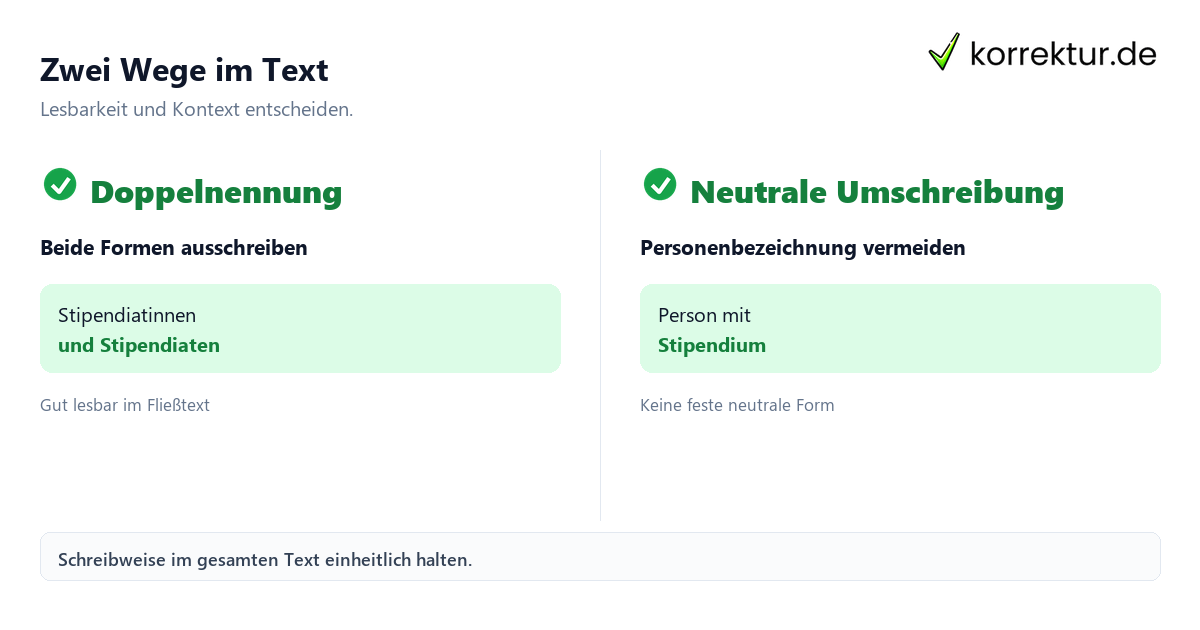 Gendern Stipendiat: Doppelnennung und neutrale Alternative