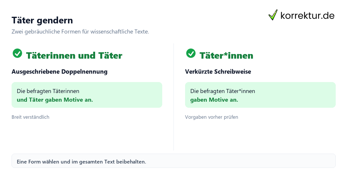 Täter gendern Gendern Täter: Formen für wissenschaftliche Arbeiten im Überblick