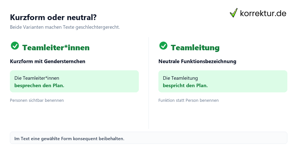 Gendern Teamleiter: Teamleiter*innen und Teamleitung vergleichen