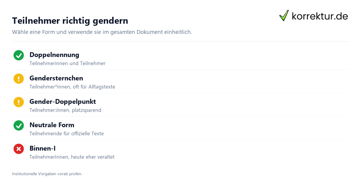 Gendern Teilnehmer: anerkannte Formen im Überblick