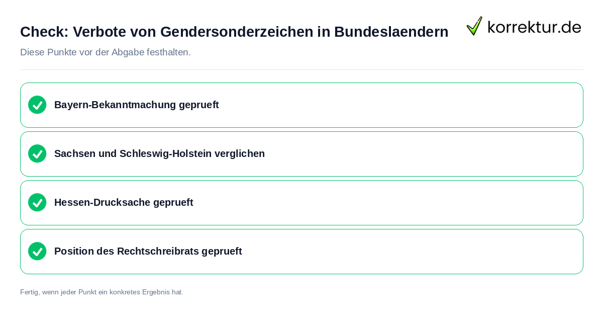 Verbote von Gendersonderzeichen in Bundesländern: Prüfliste mit vier Punkten