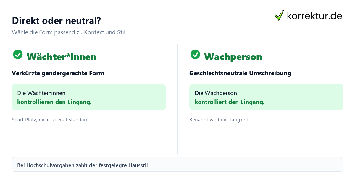 Direkt oder neutral? Gendern Wächter: Wächter*innen im Text oder neutrale Alternative