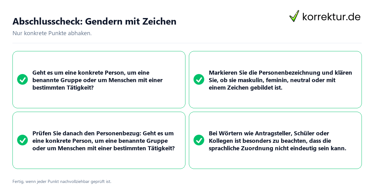 Abschlusscheck: Gendern mit Zeichen Konkreter Abschlusscheck zu Gendern mit Zeichen