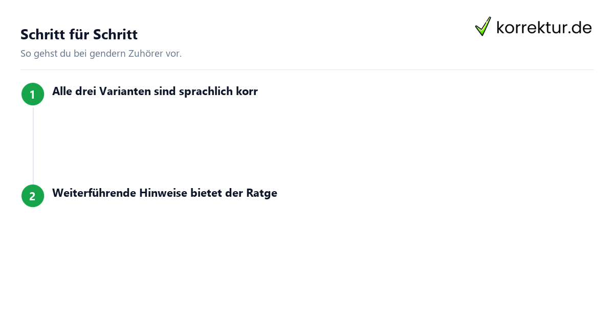 Schritt für Schritt gendern Zuhörer: Schritte