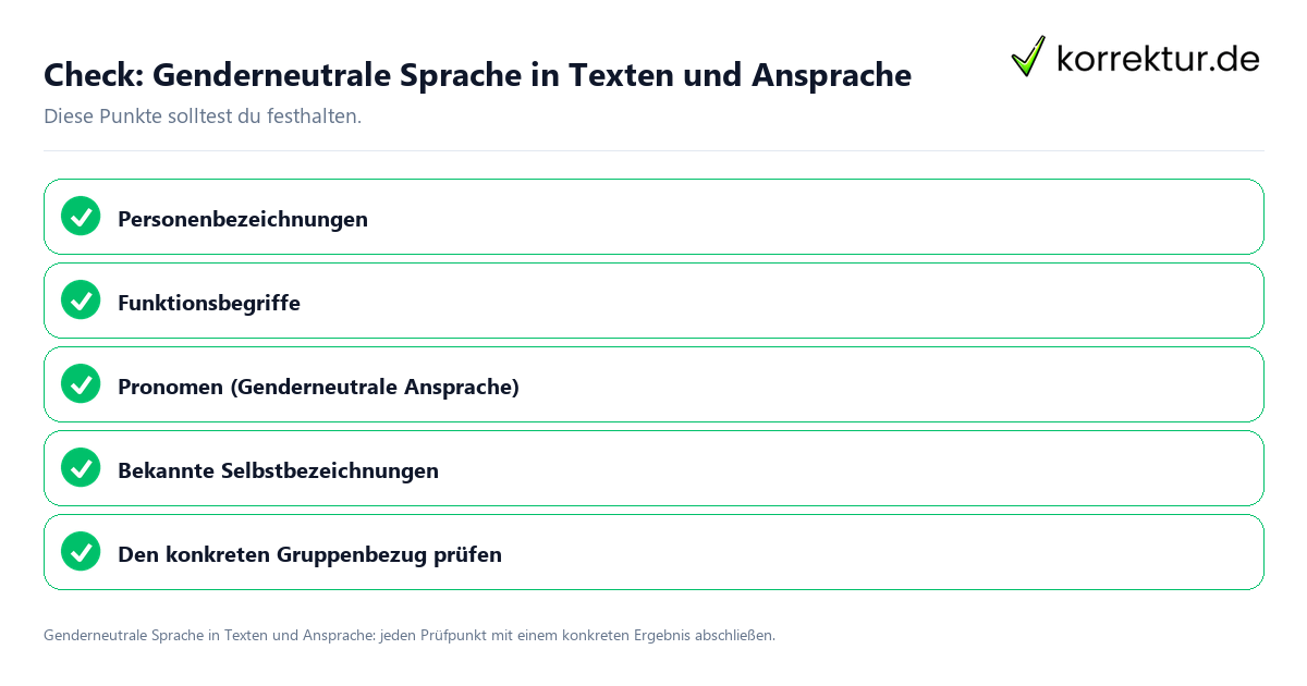 Genderneutrale Sprache in Texten und Ansprache mit einer themenspezifischen Checkliste