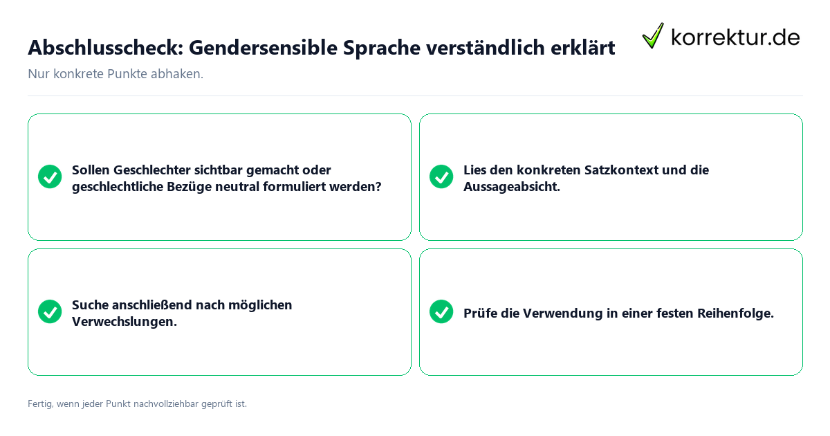 Konkreter Abschlusscheck zu Gendersensible Sprache verständlich erklärt