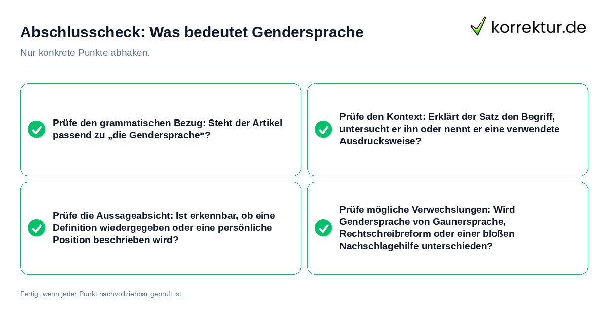 Konkreter Abschlusscheck zu Was bedeutet Gendersprache
