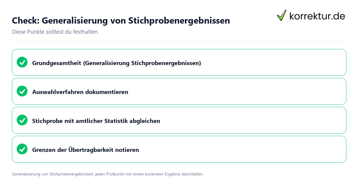 Generalisierung von Stichprobenergebnissen mit einer themenspezifischen Checkliste