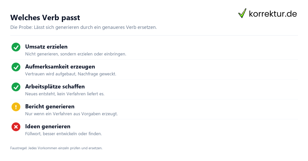 Welches Verb passt Generieren Bedeutung: passende Synonyme je Kontext prüfen