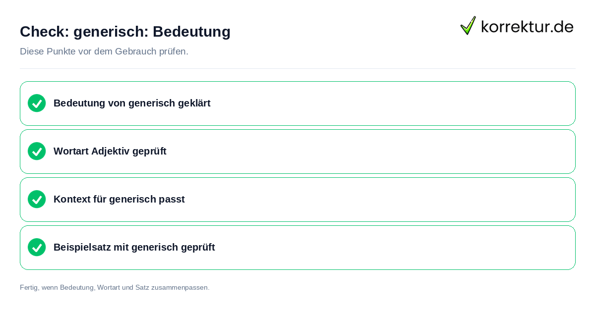 Check: generisch: Bedeutung generisch: Bedeutung: Prüfliste mit vier Punkten
