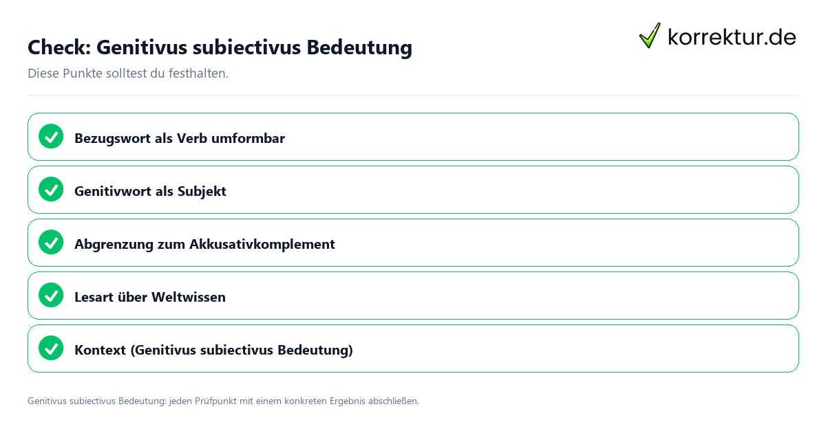 Genitivus subiectivus Bedeutung mit einer themenspezifischen Checkliste