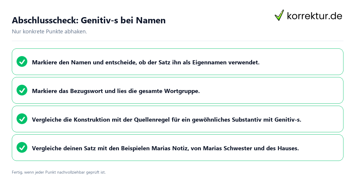 Konkreter Abschlusscheck zu Genitiv-s bei Namen