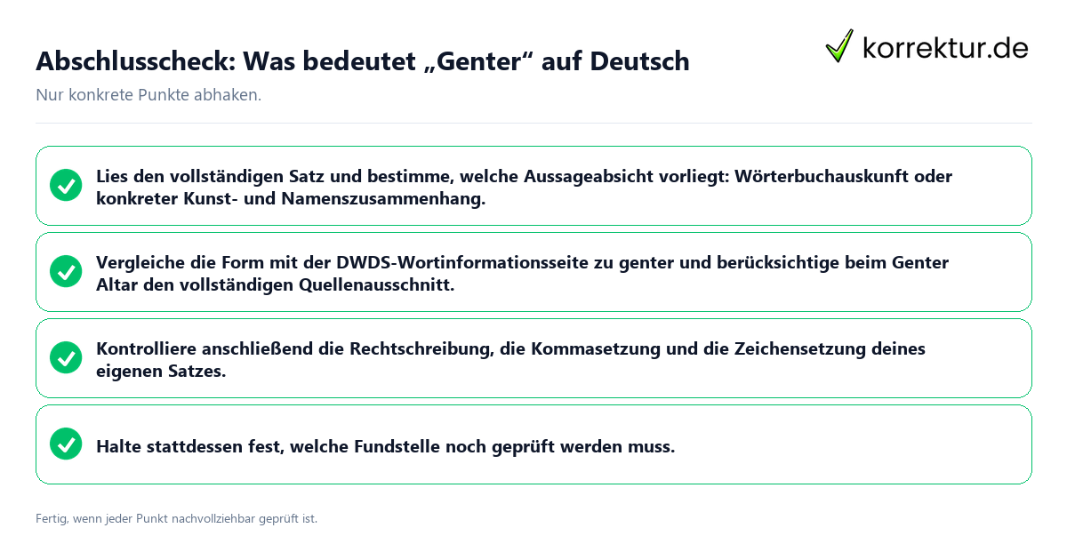 Konkreter Abschlusscheck zu Was bedeutet „Genter“ auf Deutsch